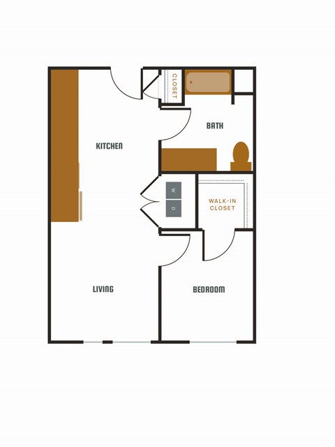 Floor plan for 1 bed, 1 bath, 701 sqft